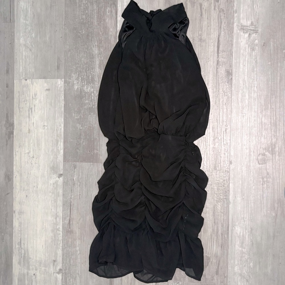 SHEIN Black Halter Ruched Dress